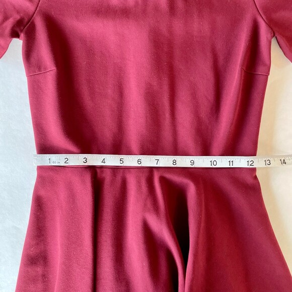 Madewell Black Leather Trim Short Sleeve Skater Mini Dress in Burgundy Red XS - Picture 11 of 12